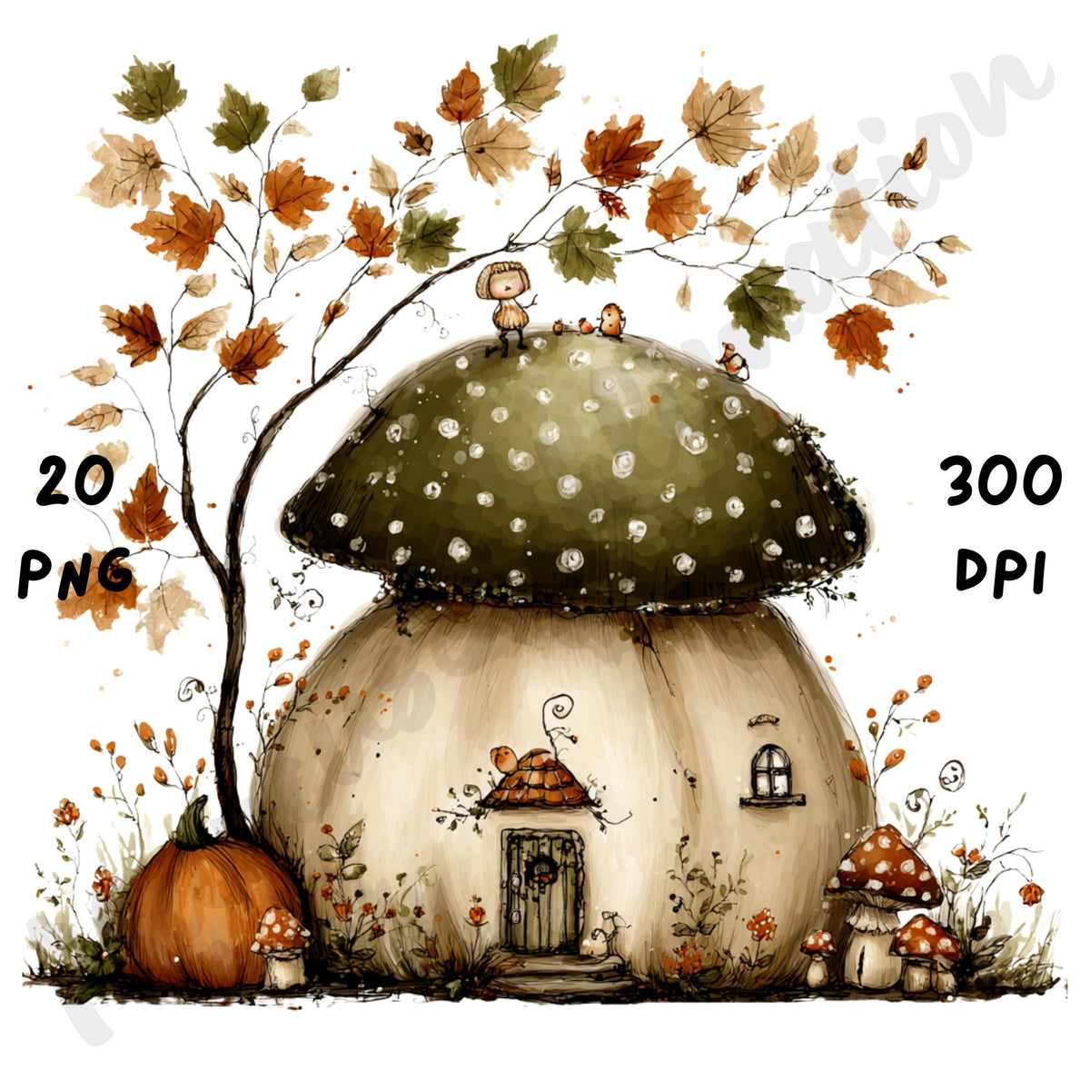 Fall Mushrooms Whimsical Clipart Bundle