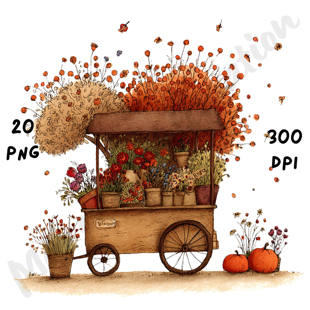 Fall Flowers Whimsical Clipart Bundle