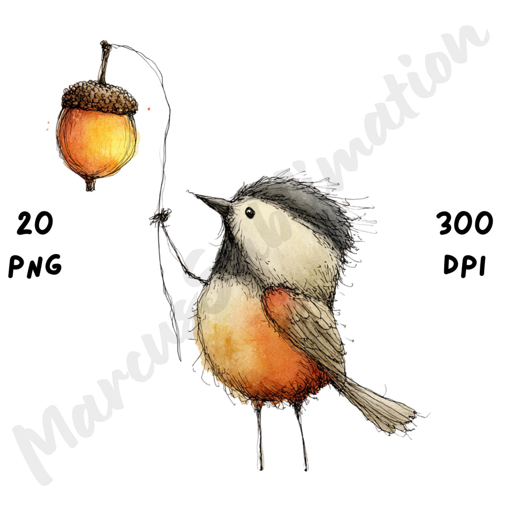 Fall Birds Whimsical Clipart Bundle