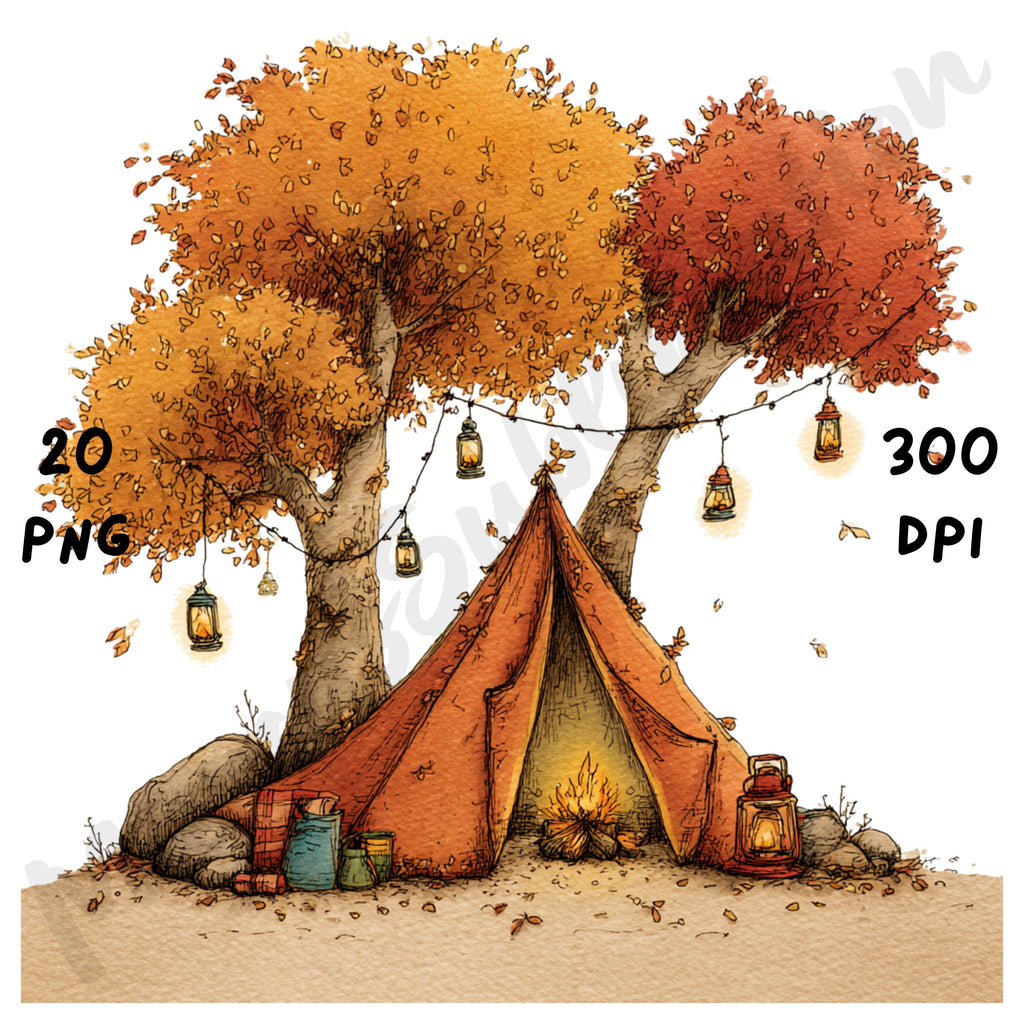 Fall Cozy Campfire Whimsical Clipart Bundle