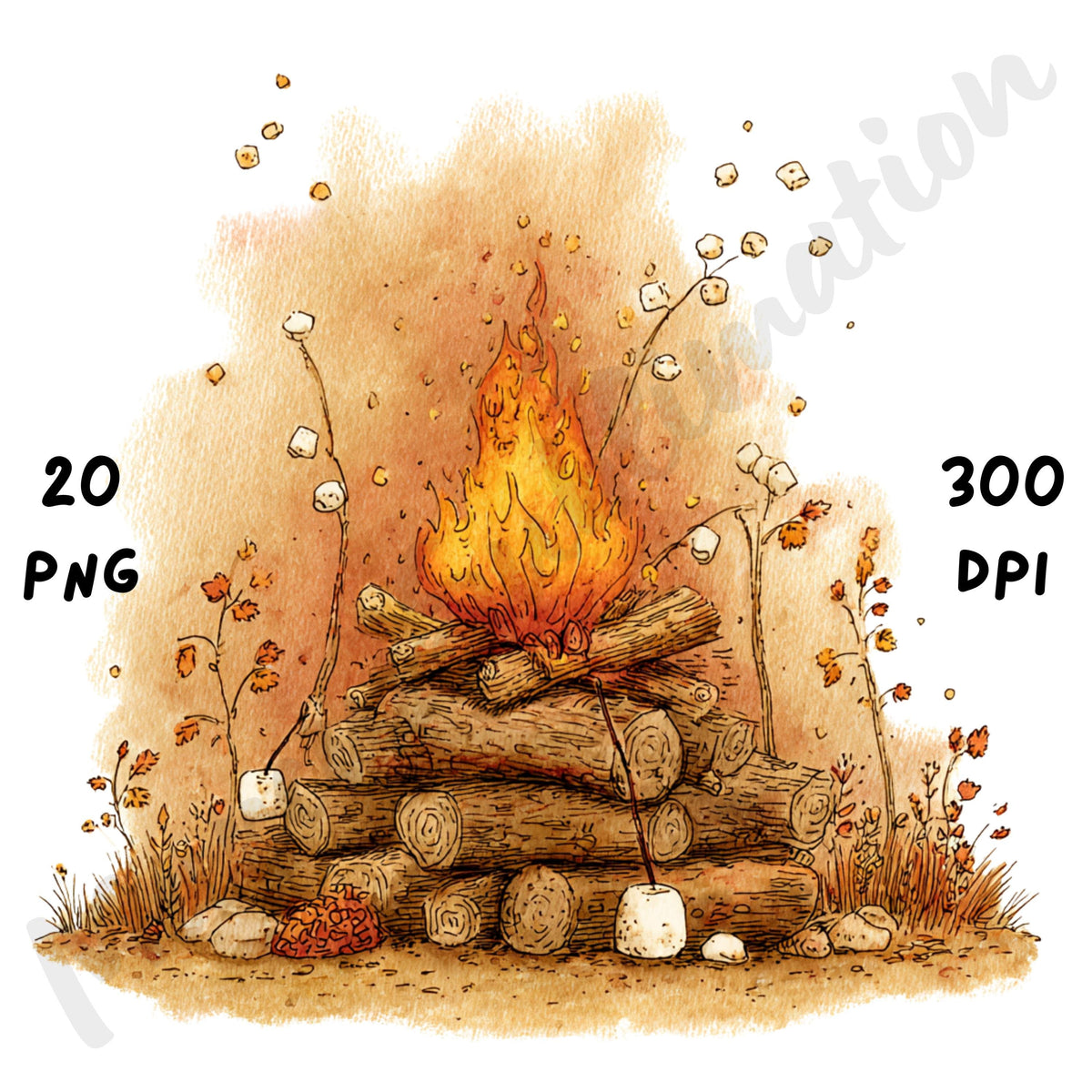 Fall Cozy Campfire Whimsical Clipart Bundle