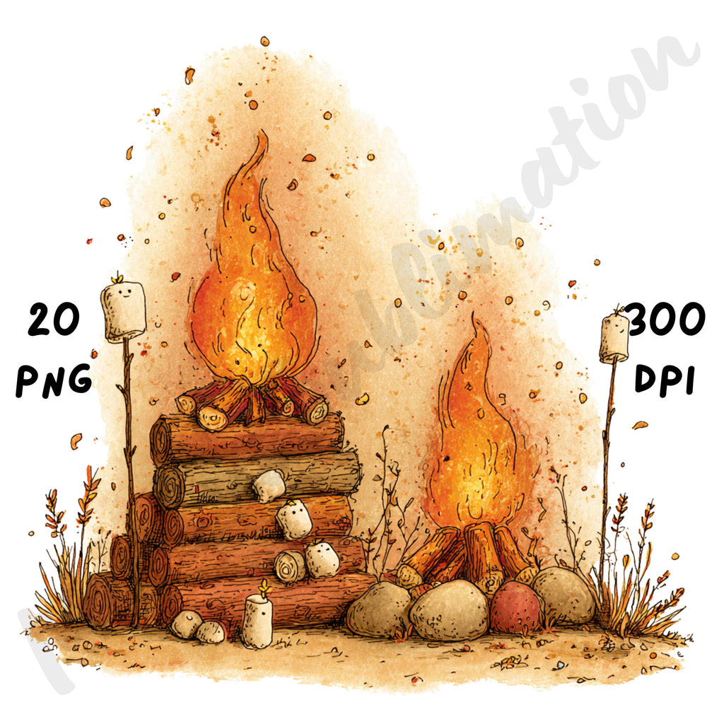 Fall Cozy Campfire Whimsical Clipart Bundle