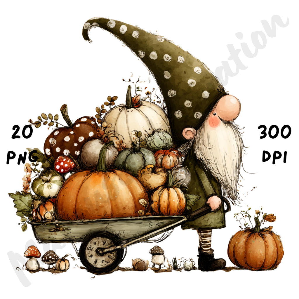 Fall Gnome Whimsical Clipart Bundle