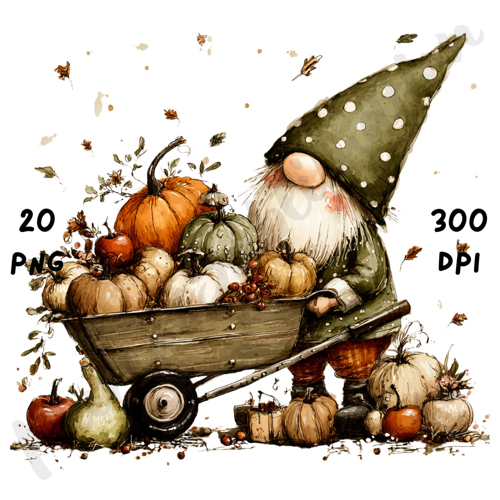 Fall Gnome Whimsical Clipart Bundle