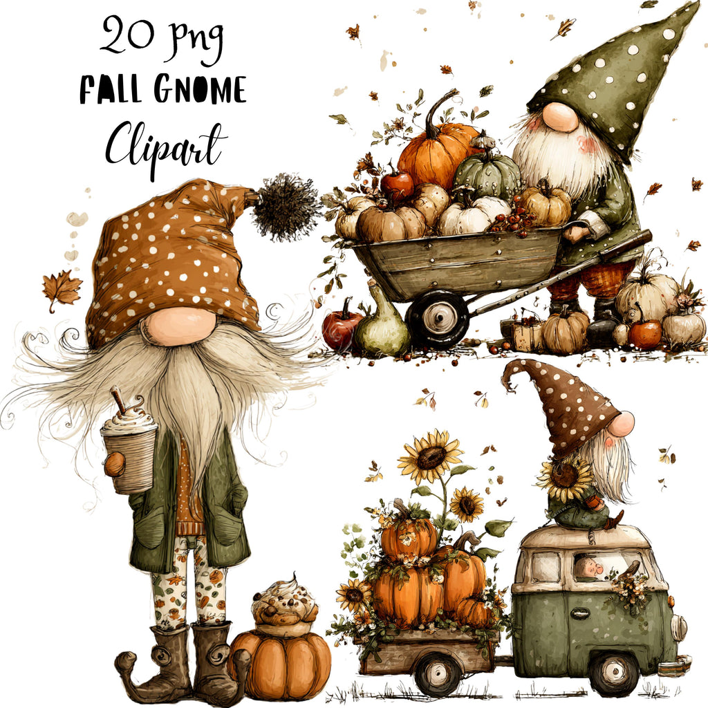 Fall Gnome Whimsical Clipart Bundle