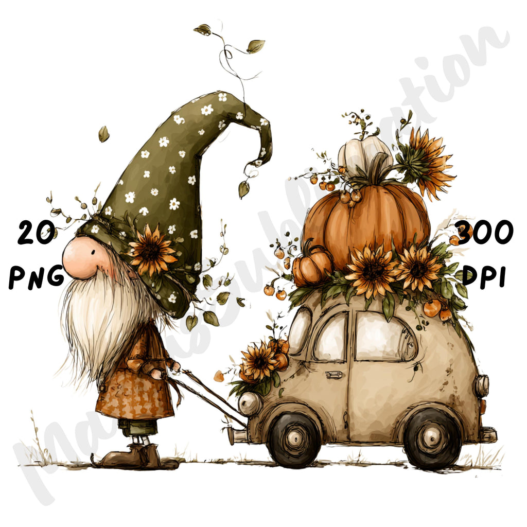 Fall Gnome Whimsical Clipart Bundle