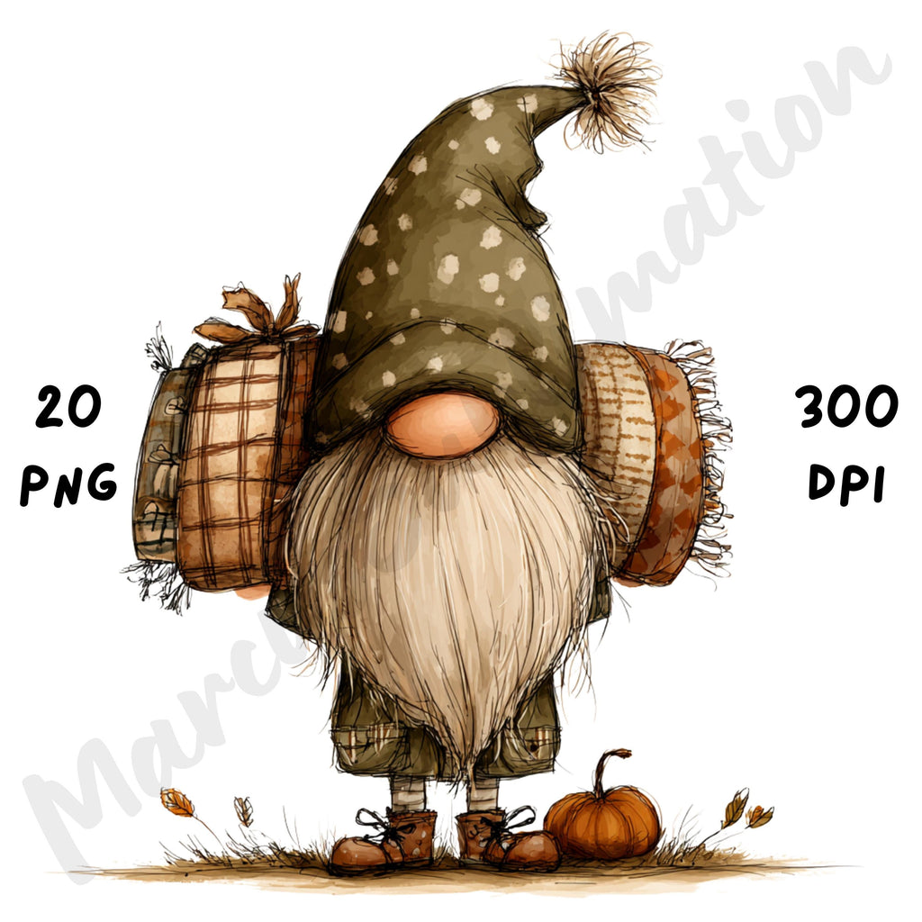 Fall Gnome Whimsical Clipart Bundle
