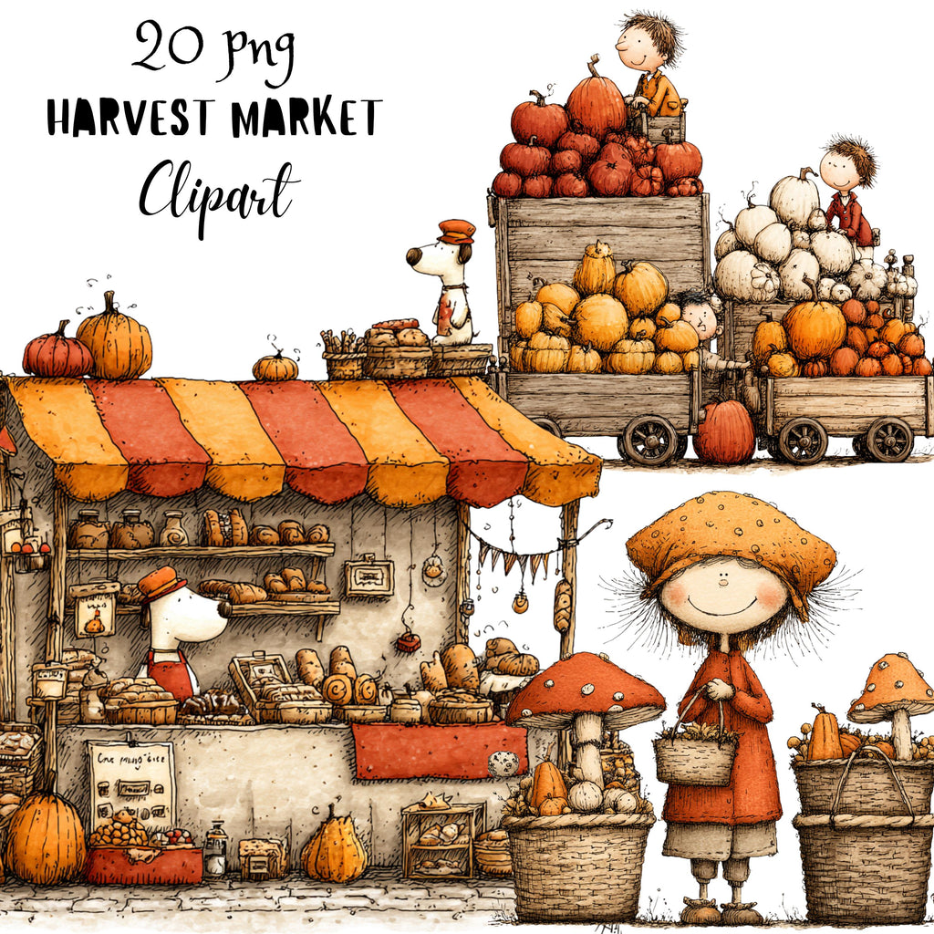 Fall Harvest Market Whimsical Clipart Bundle