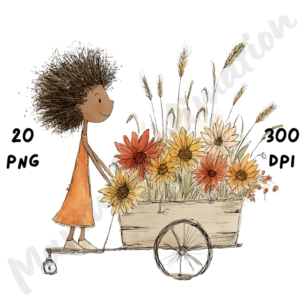 Afro Fall Girl Whimsical Clipart Bundle