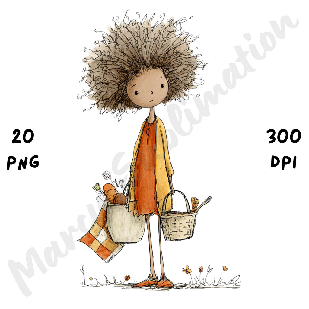 Afro Fall Girl Whimsical Clipart Bundle