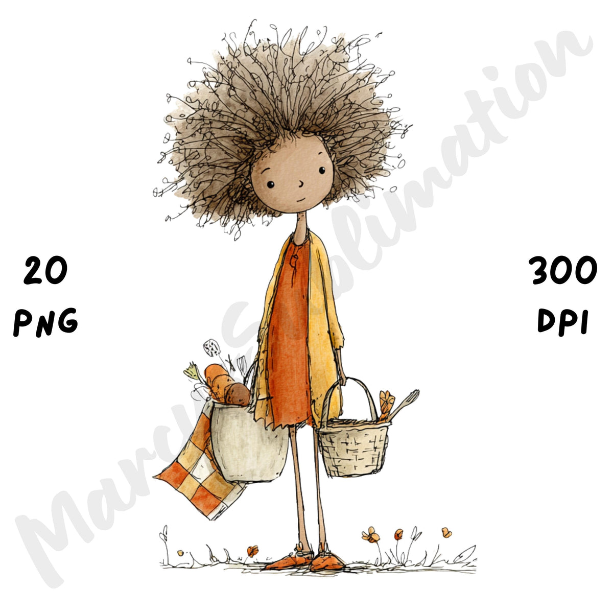 Afro Fall Girl Whimsical Clipart Bundle