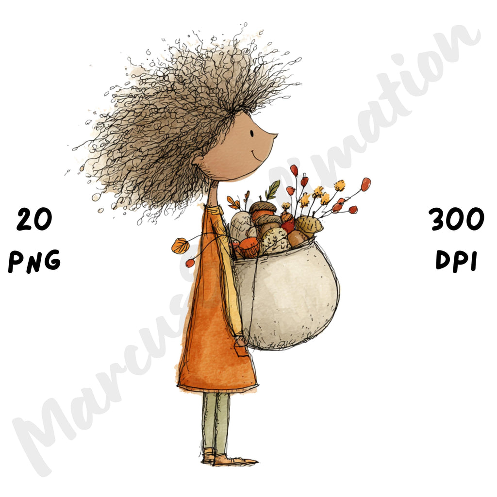 Afro Fall Girl Whimsical Clipart Bundle