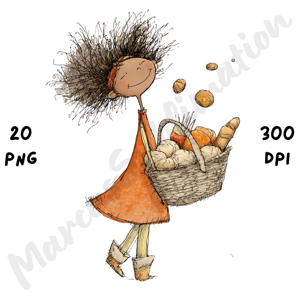 Afro Fall Girl Whimsical Clipart Bundle