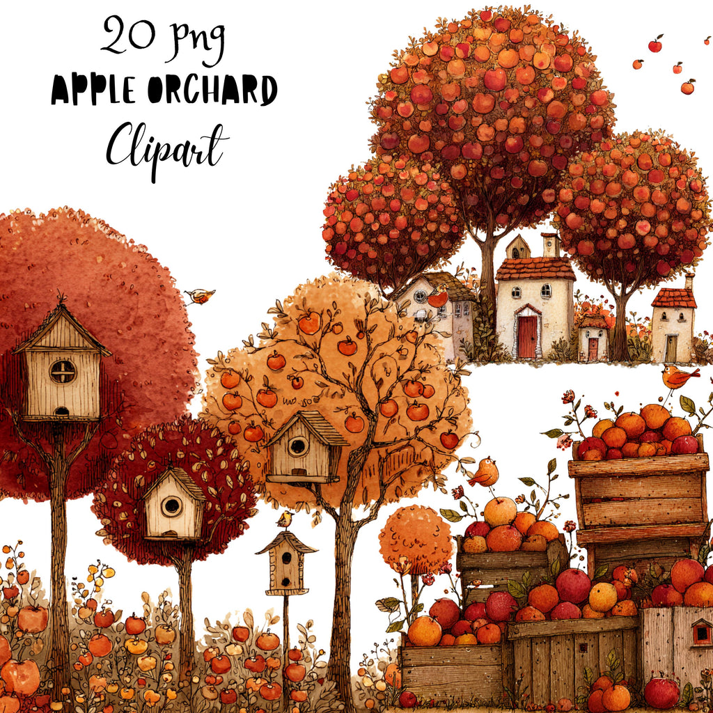 Fall Apple Orchard Whimsical Clipart Bundle
