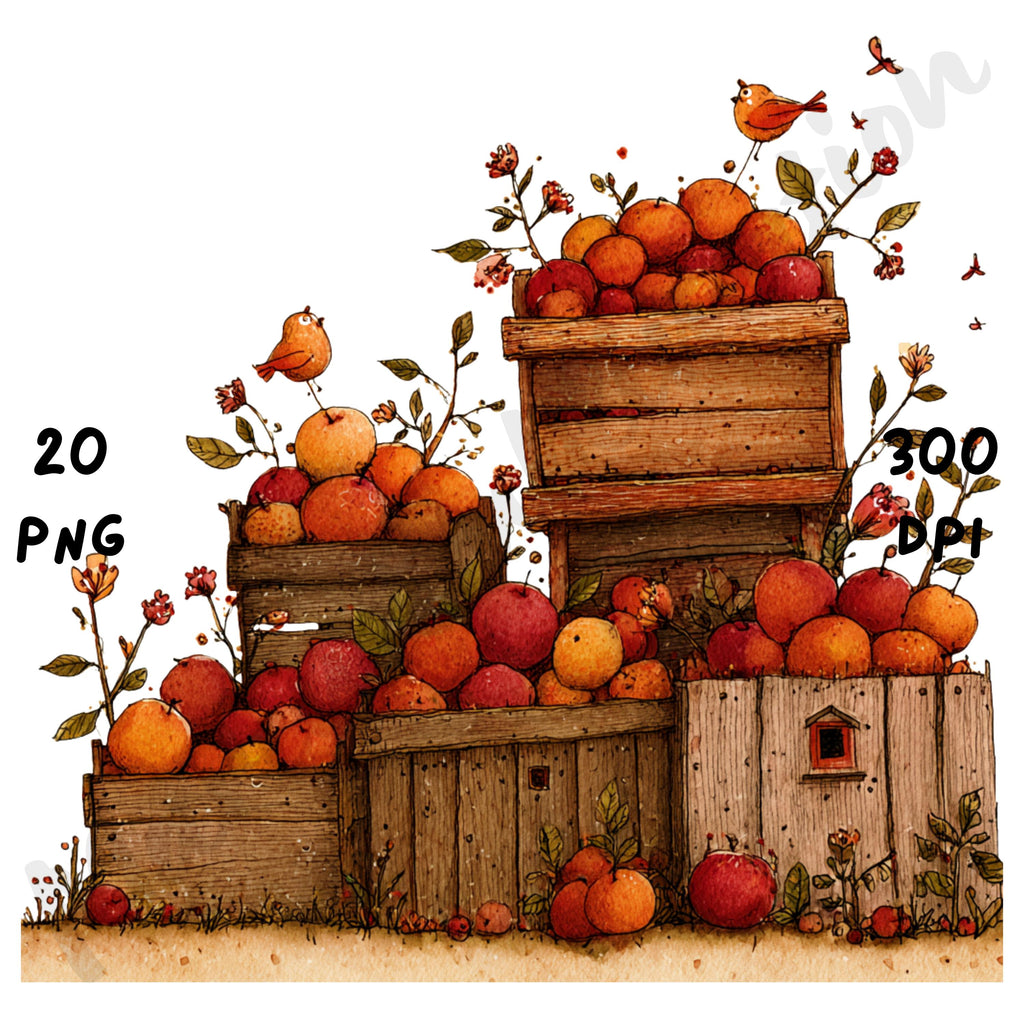 Fall Apple Orchard Whimsical Clipart Bundle