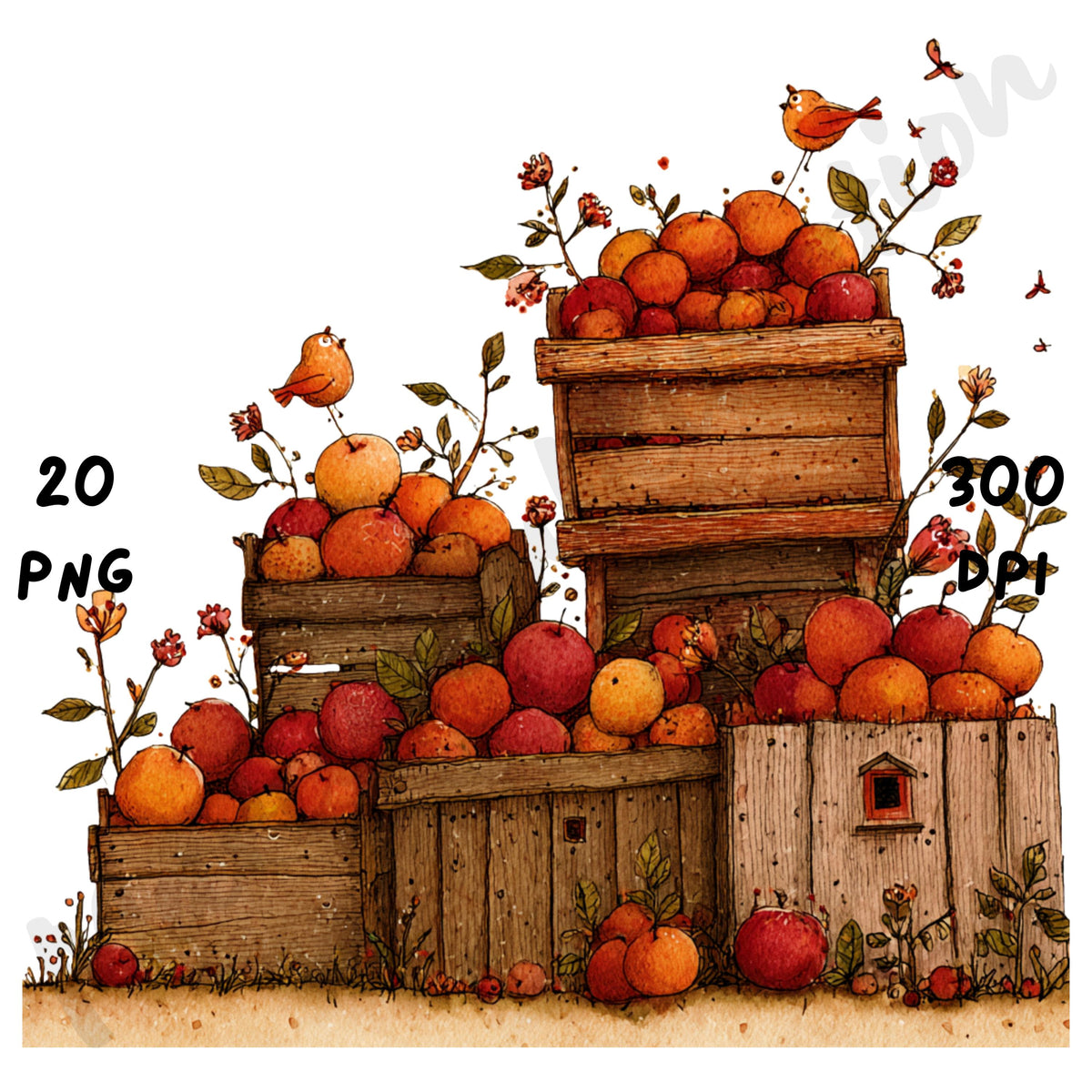 Fall Apple Orchard Whimsical Clipart Bundle
