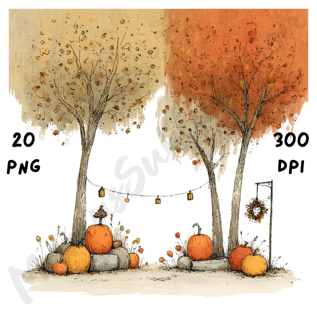 Fall Pumpkin Patch Whimsical Clipart Bundle