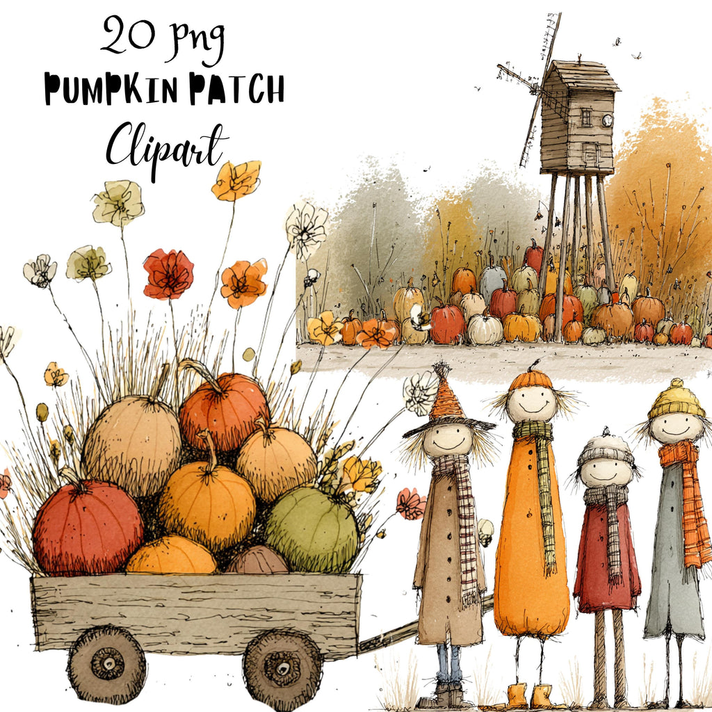 Fall Pumpkin Patch Whimsical Clipart Bundle