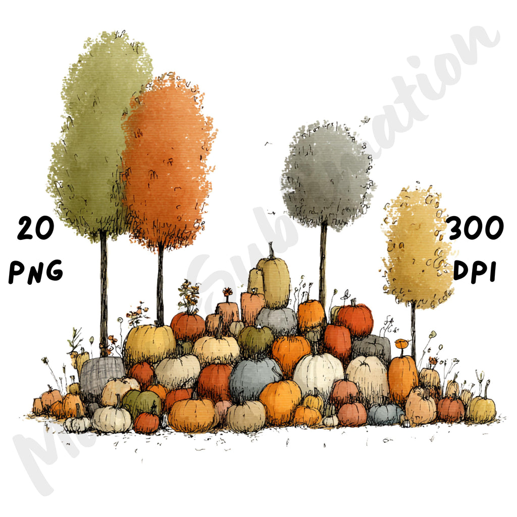 Fall Pumpkin Patch Whimsical Clipart Bundle