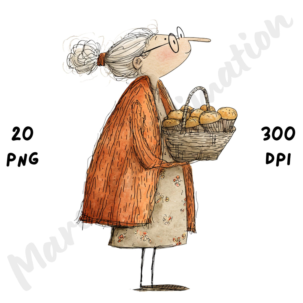 Fall Grandma Whimsical Clipart Bundle
