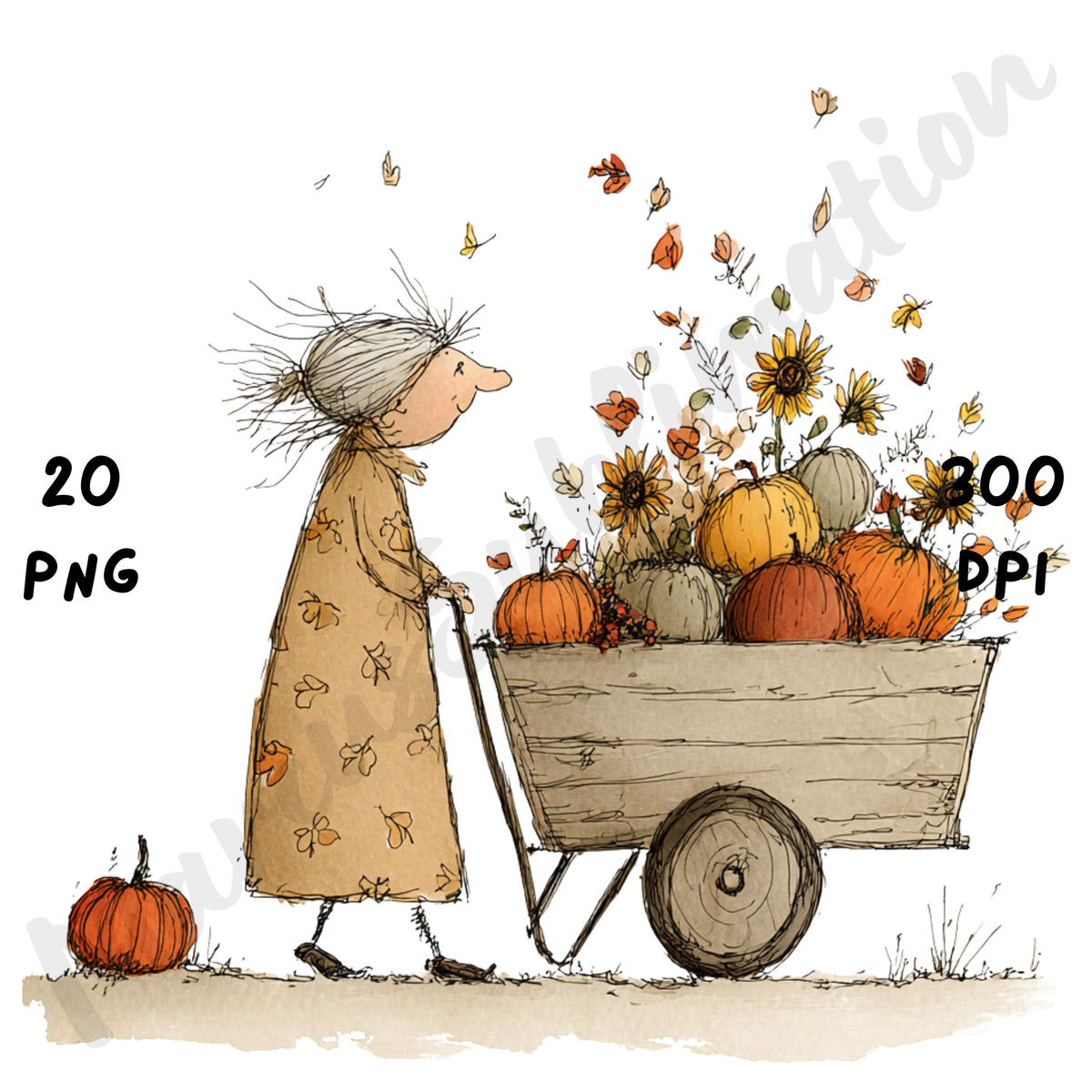 Fall Grandma Whimsical Clipart Bundle