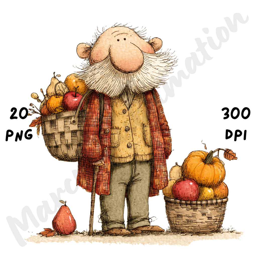 Fall Grandpa Whimsical Clipart Bundle