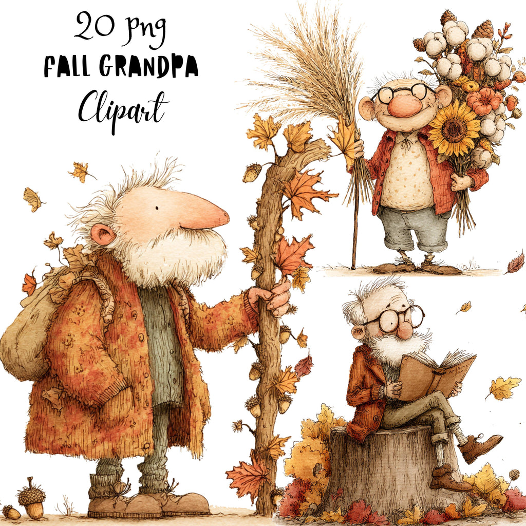 Fall Grandpa Whimsical Clipart Bundle