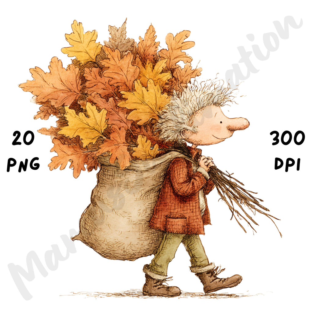 Fall Grandpa Whimsical Clipart Bundle