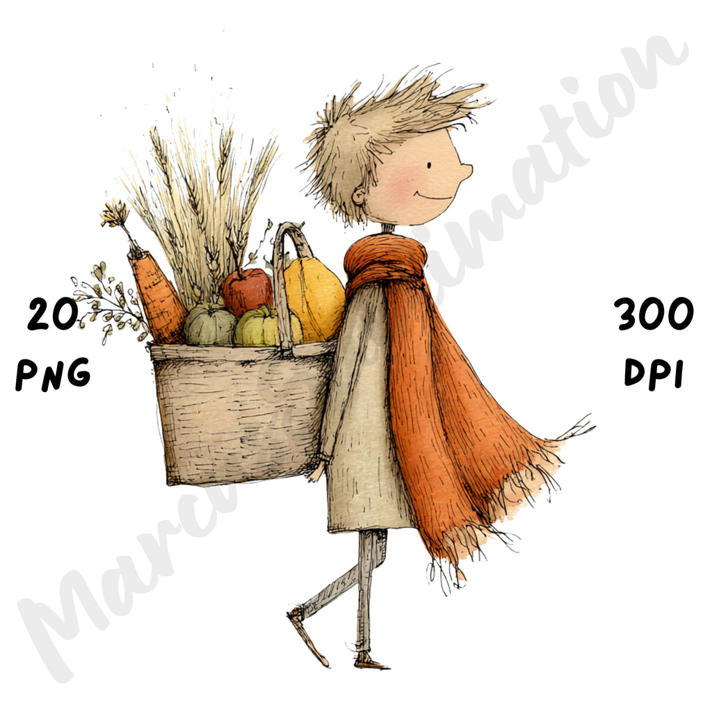 Fall Boy Whimsical Clipart Bundle
