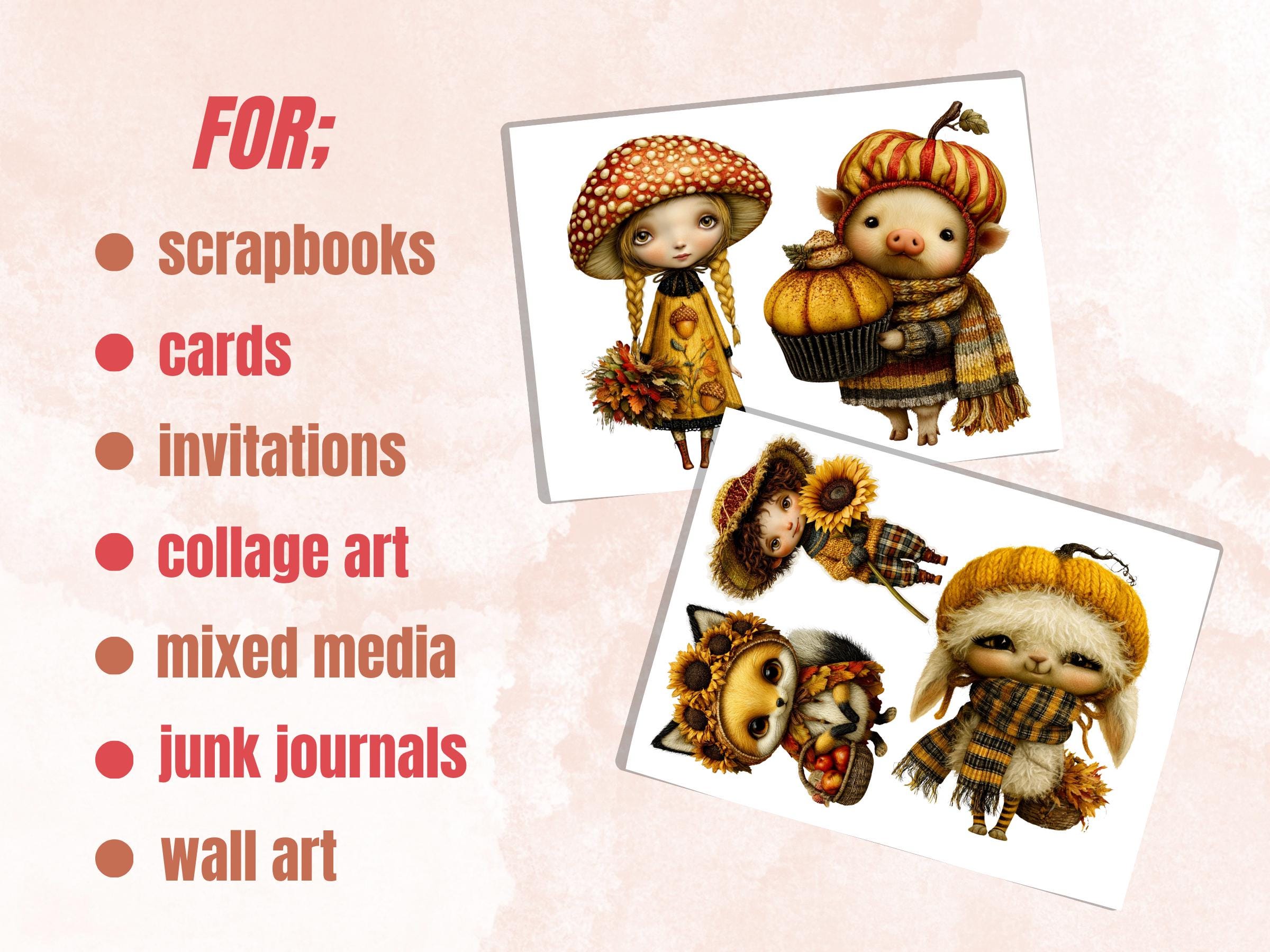 Fall Cuties Fussy Cuts & Clipart, Printable Autumn Cut Outs, Fall Ephemera, Junk Journal Scrapbook Kit, Cozy Paper Craft