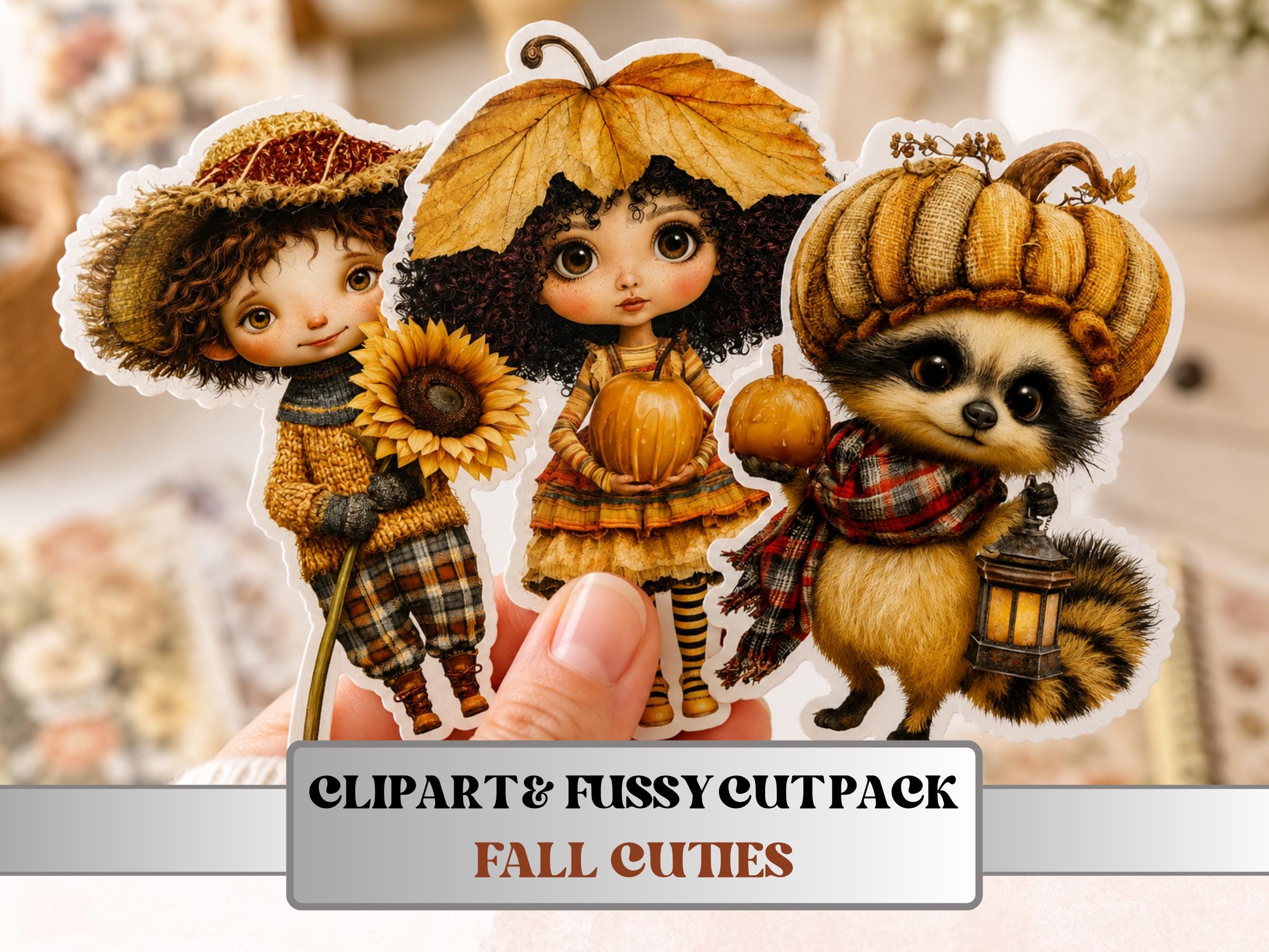 Fall Cuties Fussy Cuts & Clipart, Printable Autumn Cut Outs, Fall Ephemera, Junk Journal Scrapbook Kit, Cozy Paper Craft