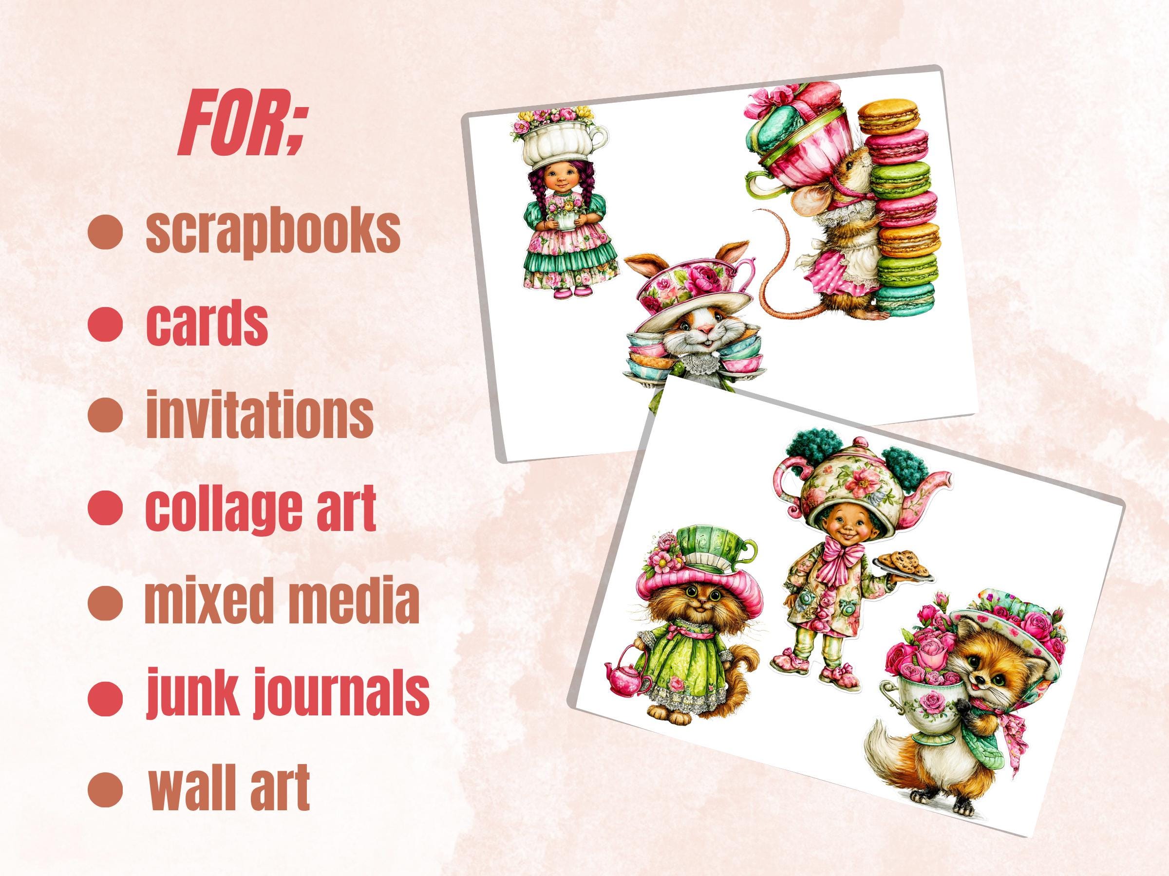 Tea Cuties Fussy Cuts & Clipart, Whimsical Tea Time Cut Outs, Quirky Ephemera, Junk Journal Scrapbook Kit, Cozy Paper Craft