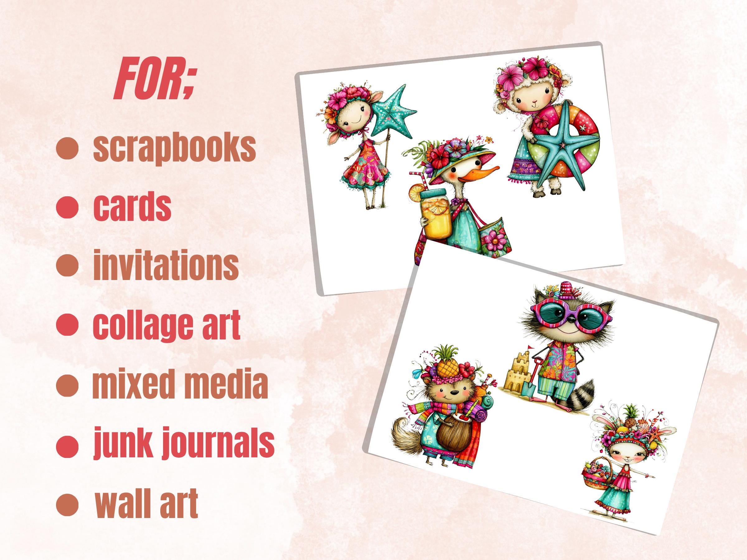 Beach Cuties Fussy Cuts & Clipart, Whimsical Beach Cut Outs, Summer Ephemera, Junk Journal Scrapbook Kit, Quirky Paper Craft