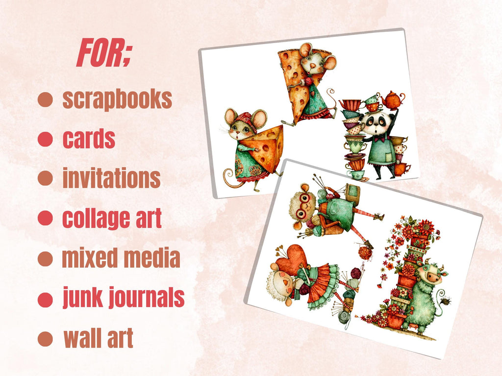Clumsy Cuties Fussy Cuts & Clipart, Printable Quirky Cut Outs, Funny Ephemera, Junk Journal Scrapbook Kit, Whimsical Paper Craft