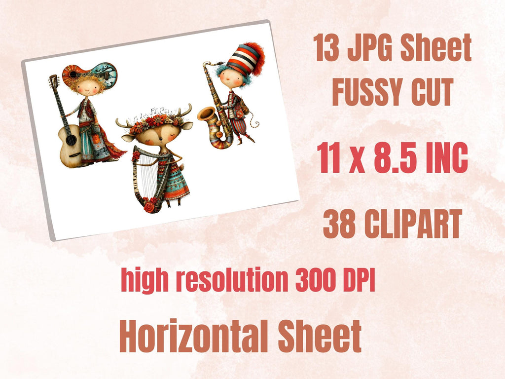 Musician Cuties Fussy Cuts & Clipart, Printable Music Cut Outs, Music Ephemera, Junk Journal Scrapbook Kit, Whimsical Paper Craft