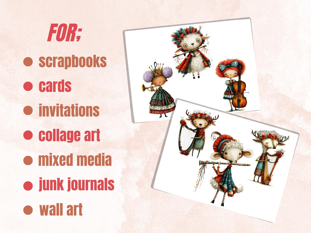 Musician Cuties Fussy Cuts & Clipart, Printable Music Cut Outs, Music Ephemera, Junk Journal Scrapbook Kit, Whimsical Paper Craft
