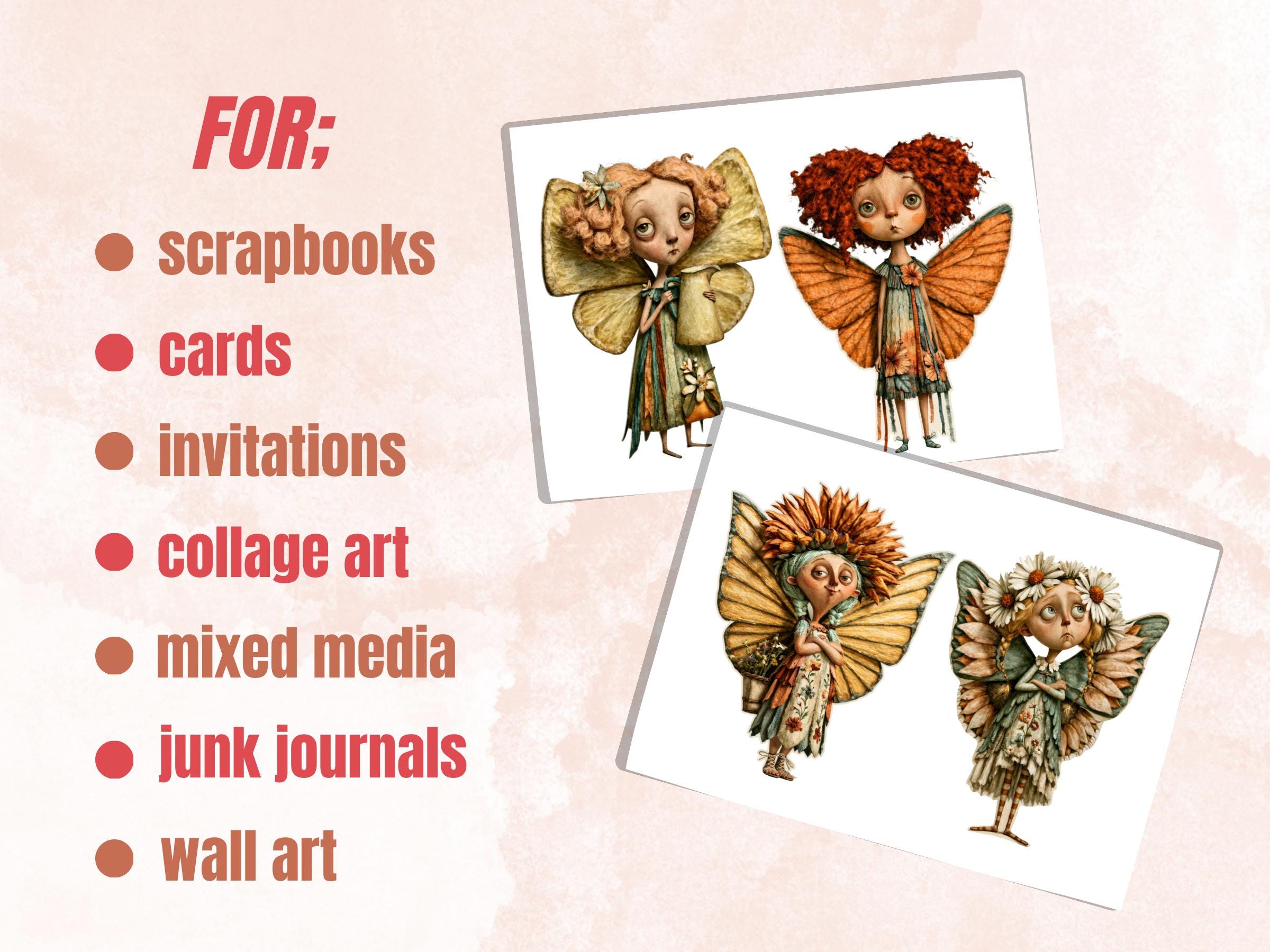Summer Fairy Fussy Cuts & Clipart, Printable Fairy Cut Outs, Whimsical Ephemera, Junk Journal Scrapbook Kit, Quirky Paper Craft