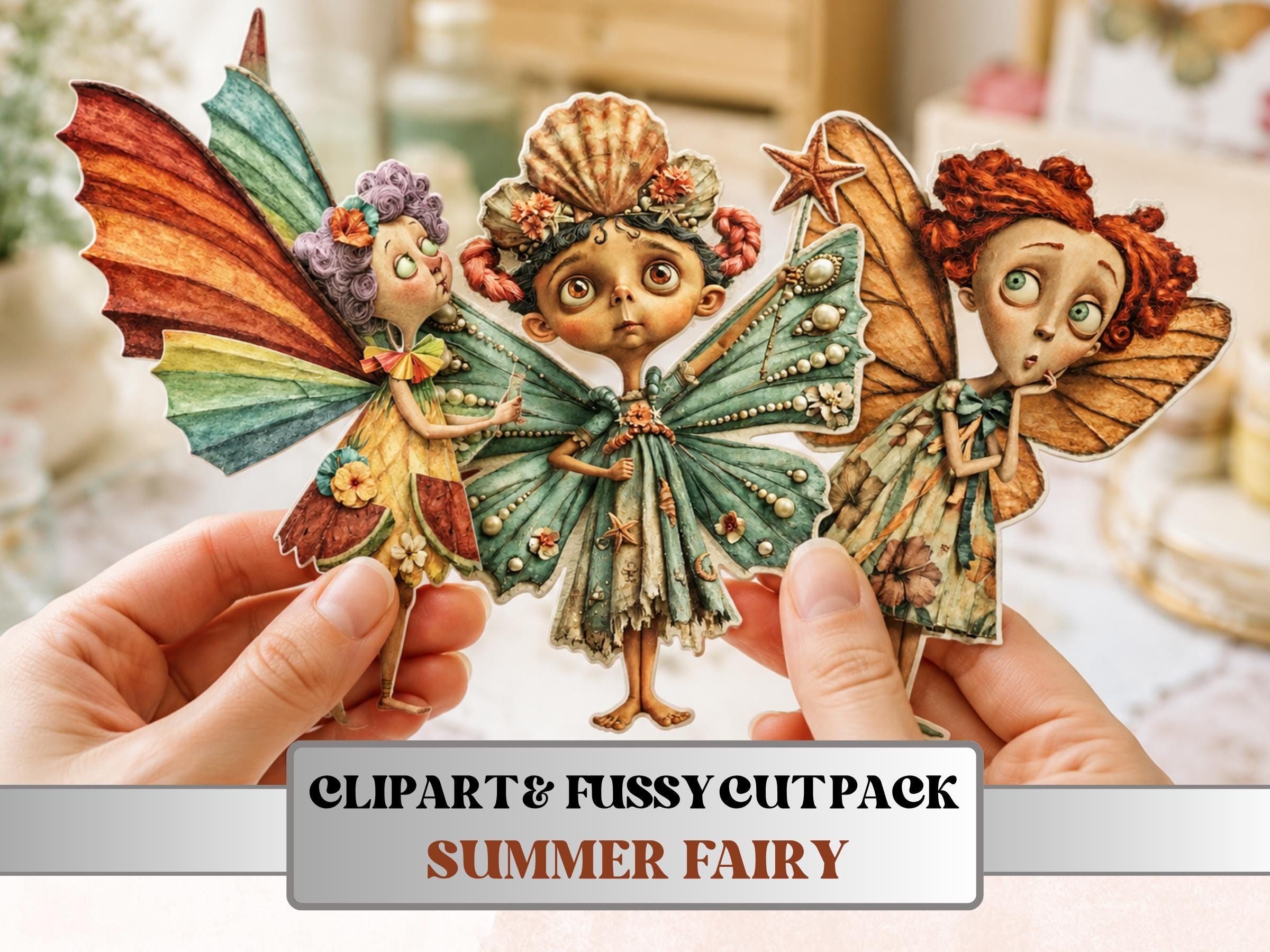 Summer Fairy Fussy Cuts & Clipart, Printable Fairy Cut Outs, Whimsical Ephemera, Junk Journal Scrapbook Kit, Quirky Paper Craft