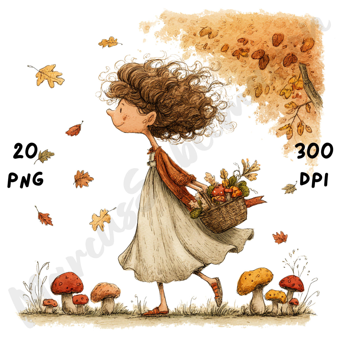 Cottagecore Fall Girl Whimsical Clipart Bundle