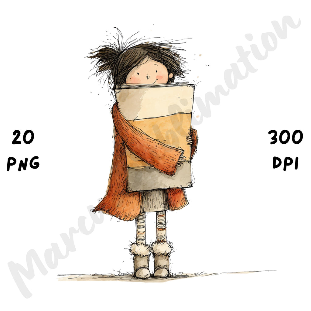 Cozy Reader Fall Girl Whimsical Clipart Bundle