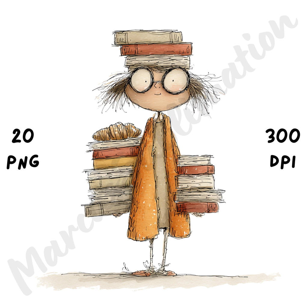 Cozy Reader Fall Girl Whimsical Clipart Bundle