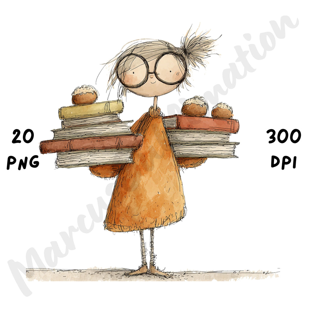 Cozy Reader Fall Girl Whimsical Clipart Bundle