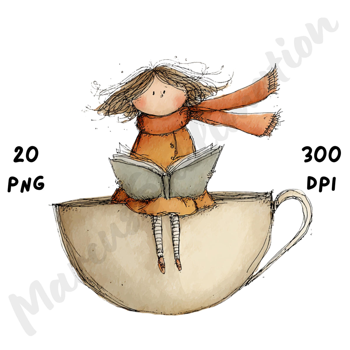 Cozy Reader Fall Girl Whimsical Clipart Bundle