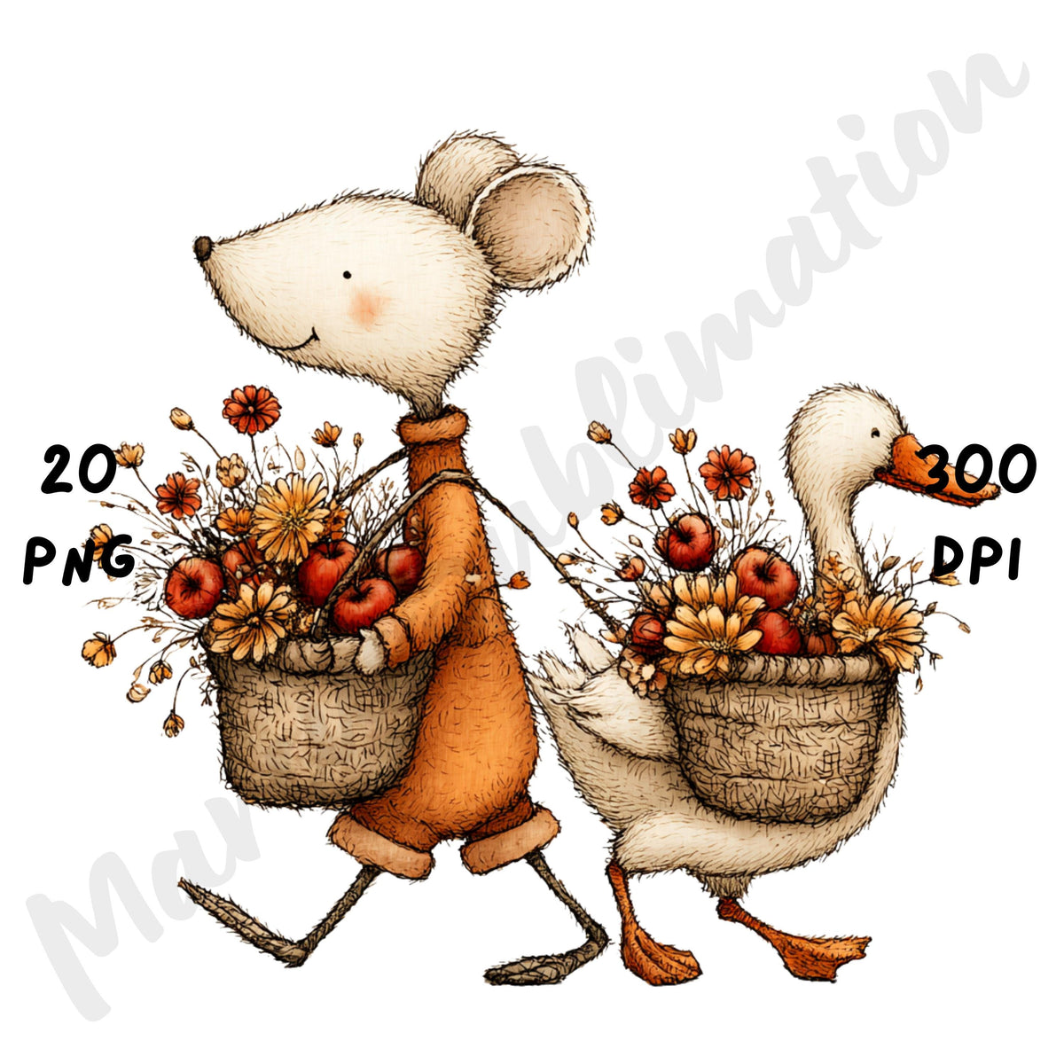 Whimsical Fall Cottagecore Farm Mouse Clipart