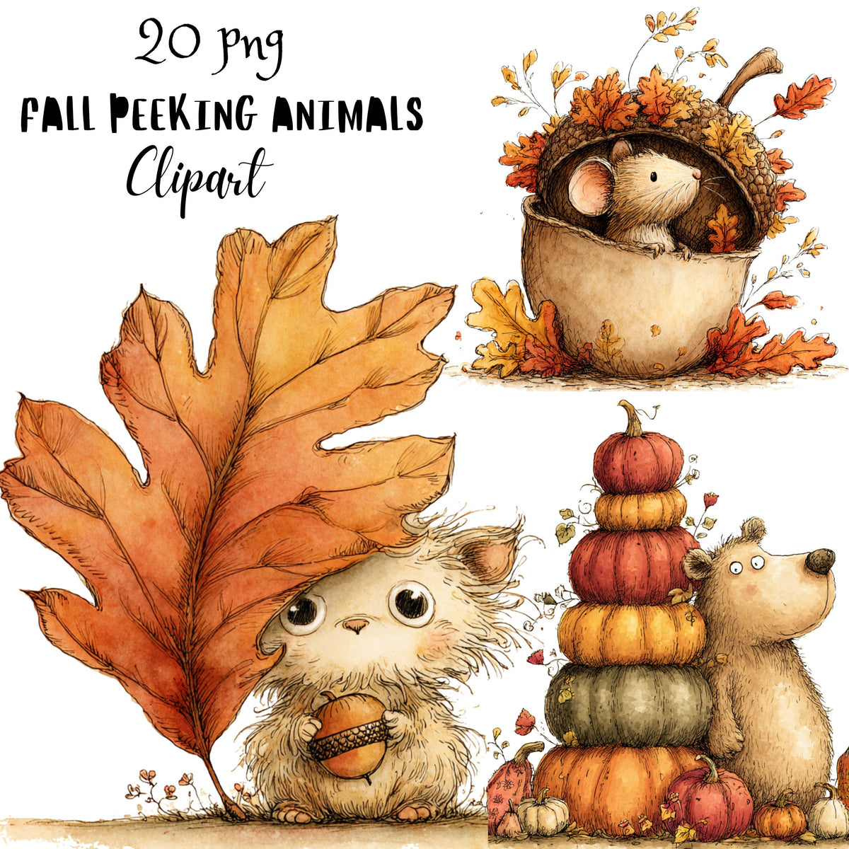 Whimsical Fall Peeking Animals Clipart