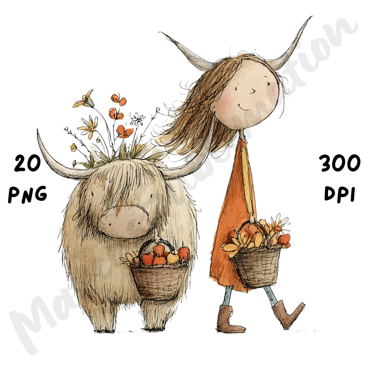 Whimsical Fall Farm Girl Clipart