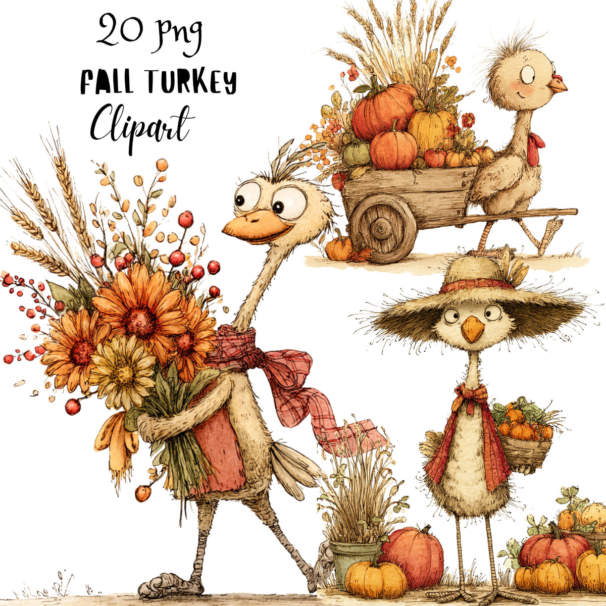 Whimsical Fall Turkey Clipart