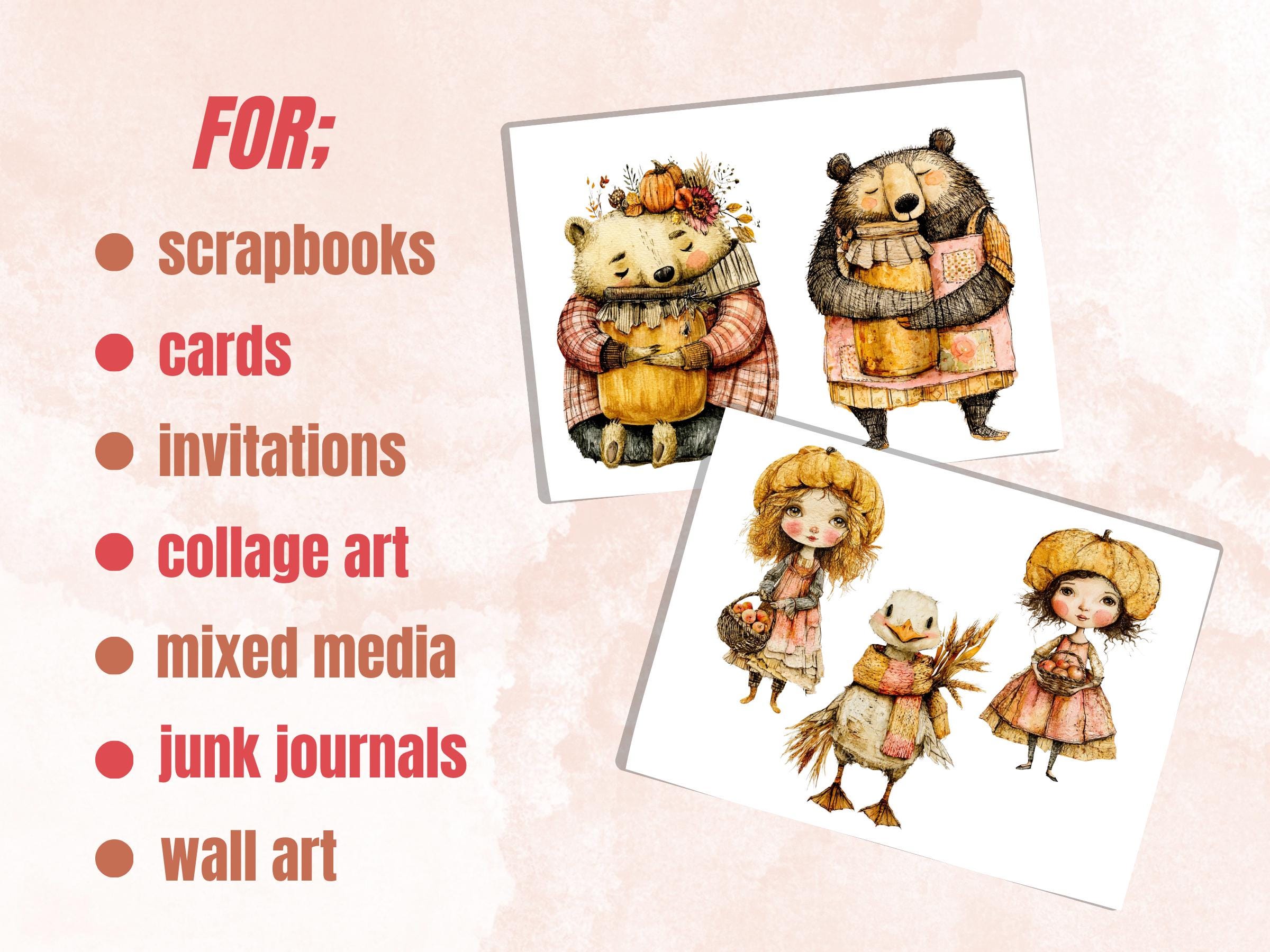 Quirky Fall Fussy Cuts & Clipart, Printable Autumn Cut Outs, Whimsical Fall Ephemera, Junk Journal Scrapbook Kit, Cozy Paper Craft