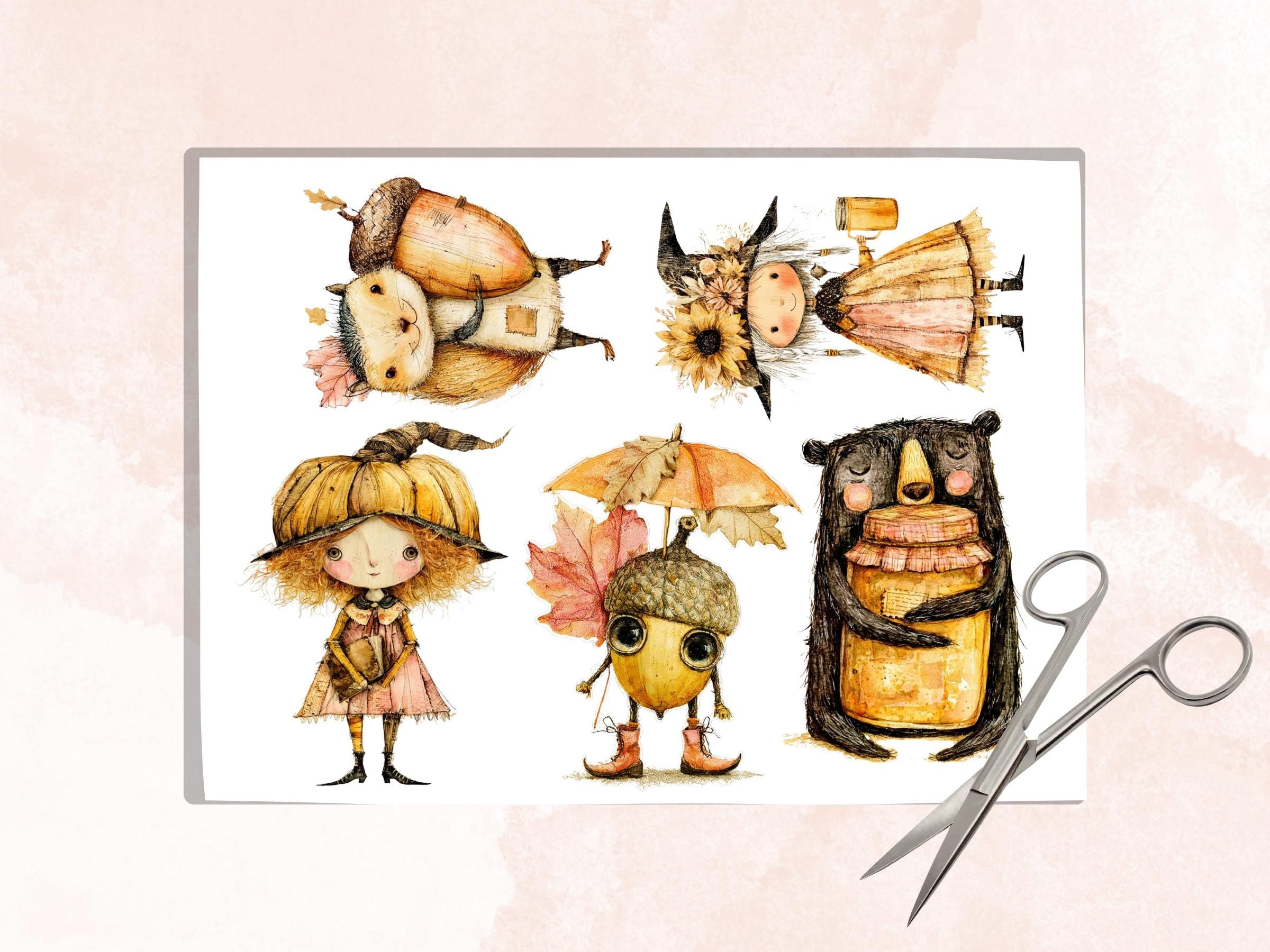 Quirky Fall Fussy Cuts & Clipart, Printable Autumn Cut Outs, Whimsical Fall Ephemera, Junk Journal Scrapbook Kit, Cozy Paper Craft