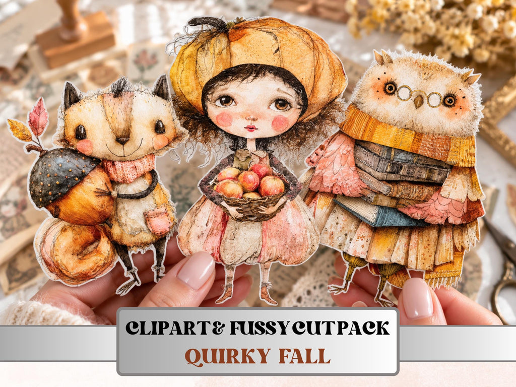 Quirky Fall Fussy Cuts & Clipart, Printable Autumn Cut Outs, Whimsical Fall Ephemera, Junk Journal Scrapbook Kit, Cozy Paper Craft